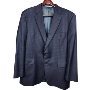 Burberry 100% Wool Blue Windowpane Plaid Blazer Dinner Jacket Mens Size 46L